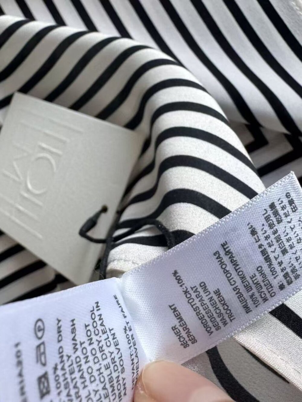 Toteme Monogram Stripe Silk Square Scarf Black White - Picture 5 of 9